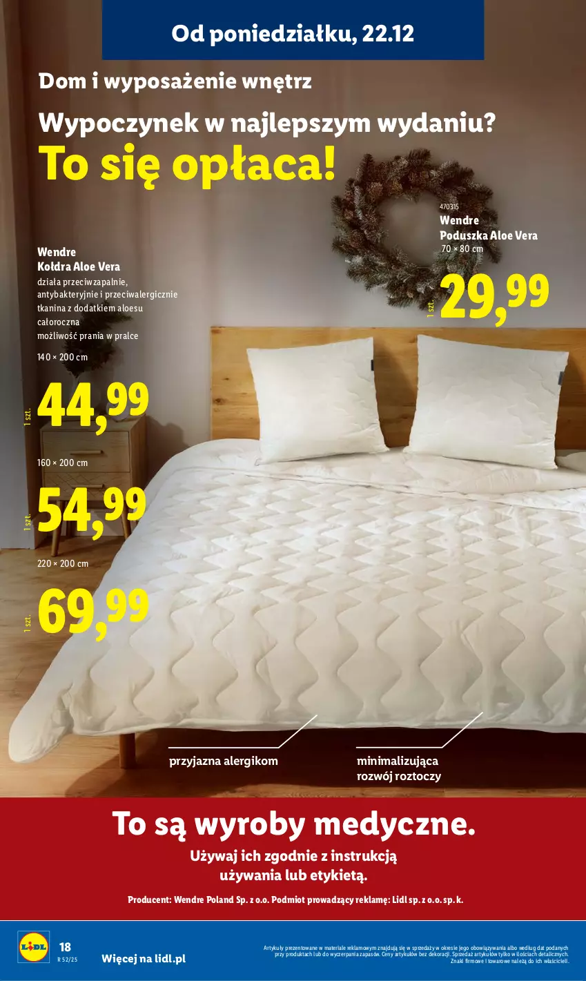 Gazetka promocyjna Lidl - GAZETKA - ważna 22.12 do 27.12.2025 - strona 22 - produkty: Aloe vera, Kołdra, Poduszka