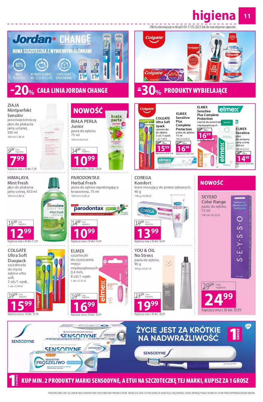 Gazetka promocyjna Hebe - Gazetka - ważna 04.05 do 17.05.2023 - strona 11 - produkty: Colgate, Corega, Elmex, Himalaya, LG, Parodontax, Pasta do zębów, Perła, Płyn do płukania, Płyn do płukania jamy ustnej, Sensodyne, Seysso, Szczoteczka, Ziaja