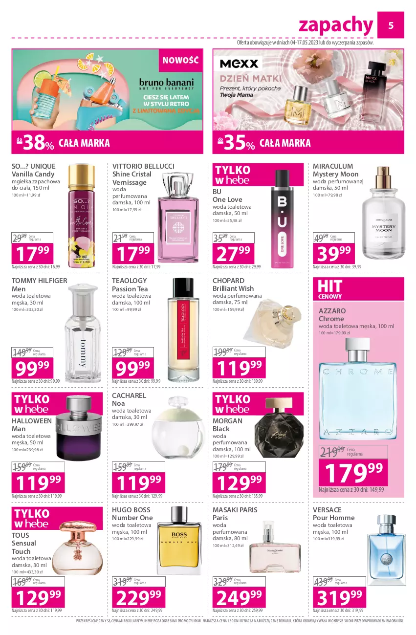 Gazetka promocyjna Hebe - Gazetka - ważna 04.05 do 17.05.2023 - strona 5 - produkty: Azzaro, Bell, Cacharel, Candy, Hugo Boss, Lack, Perfum, Sensual, Versace, Woda, Woda perfumowana, Woda toaletowa