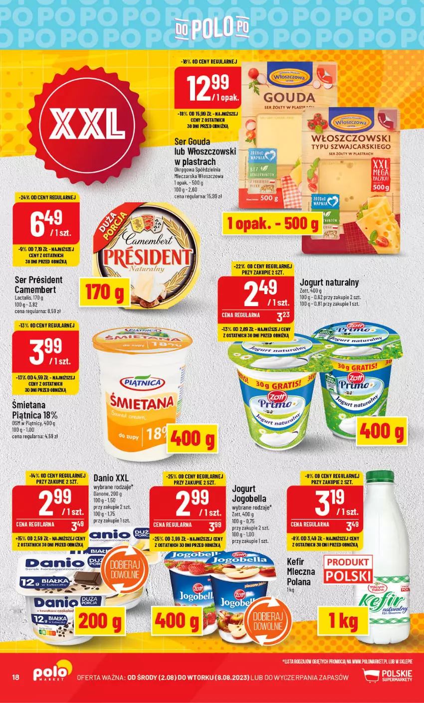 Gazetka promocyjna PoloMarket - Gazetka pomocyjna - ważna 02.08 do 08.08.2023 - strona 18 - produkty: AEG, Bell, Bella, Camembert, Cars, Danio, Danone, Jogobella, Jogurt, Jogurt naturalny, Kefir, LANA, LG, Piątnica, Ser, STP, Zott