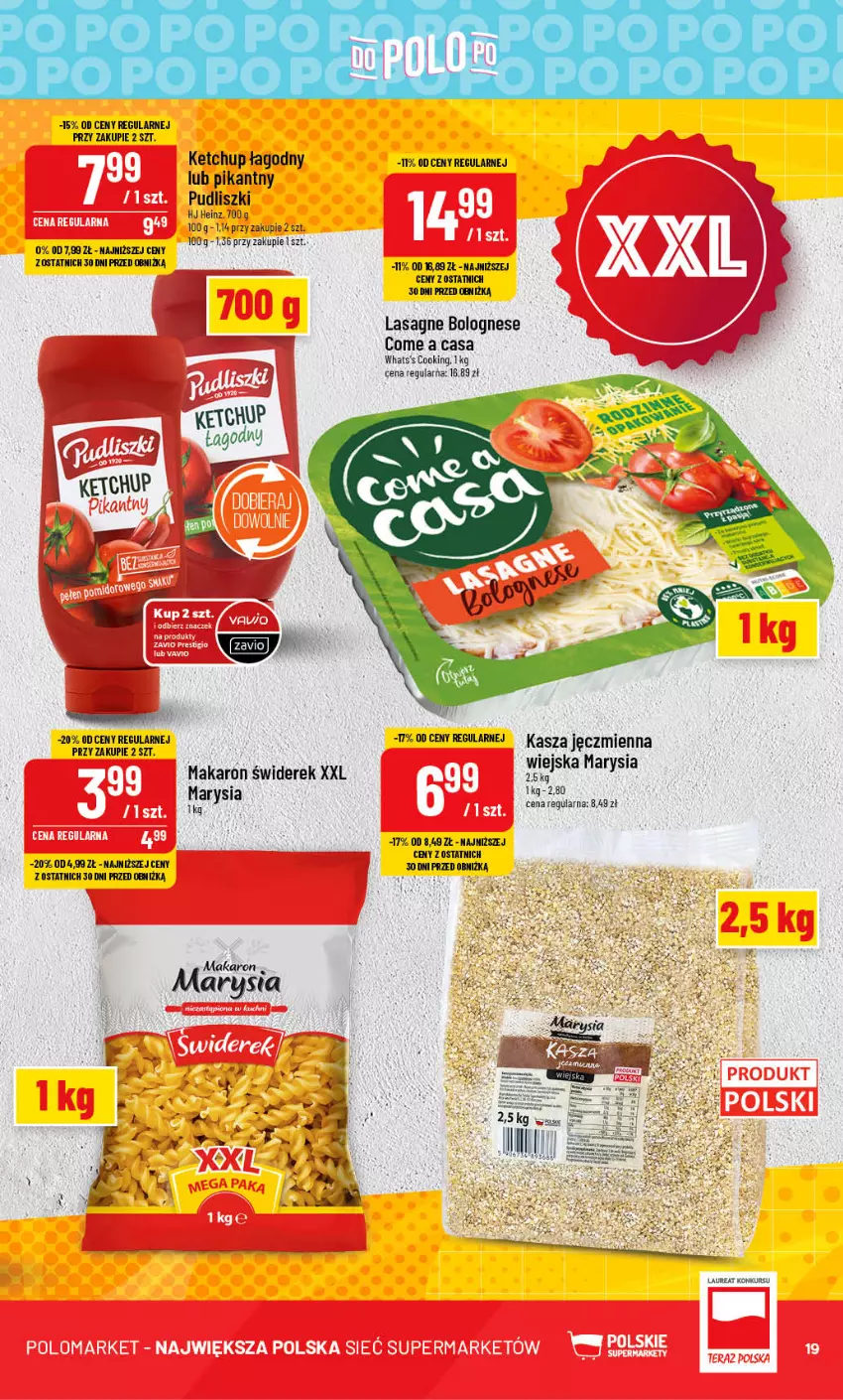 Gazetka promocyjna PoloMarket - Gazetka pomocyjna - ważna 02.08 do 08.08.2023 - strona 19 - produkty: Heinz, Kasza, Kasza jęczmienna, Ketchup, Lasagne, Lasagne bolognese, Makaron, Pudliszki