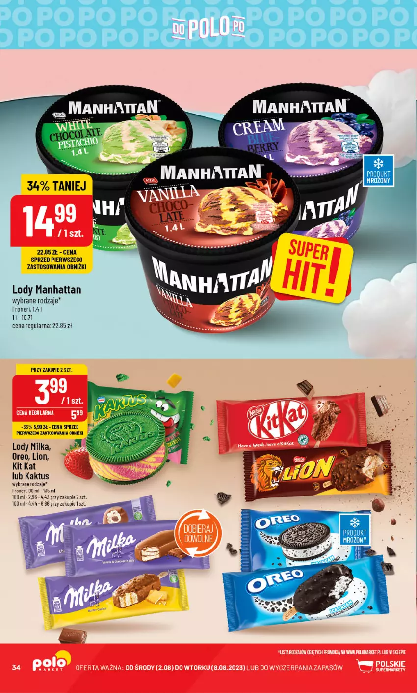 Gazetka promocyjna PoloMarket - Gazetka pomocyjna - ważna 02.08 do 08.08.2023 - strona 34 - produkty: Kaktus, Kit Kat, Lion, Lody, Oreo