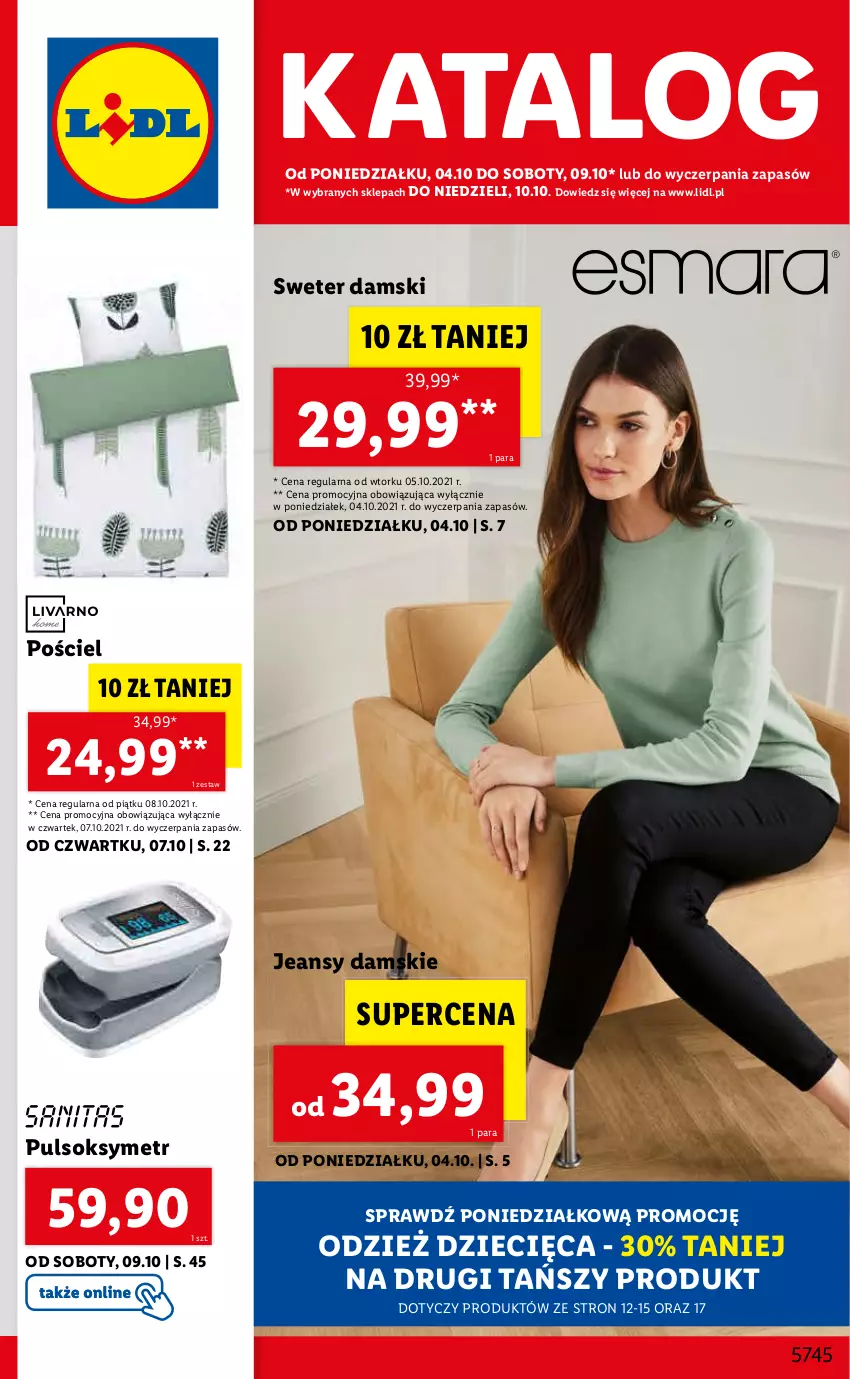 Gazetka promocyjna Lidl - GAZETKA - ważna 04.10 do 10.10.2021 - strona 1 - produkty: Dzieci, Pościel, Pulsoksymetr, Sok, Sweter