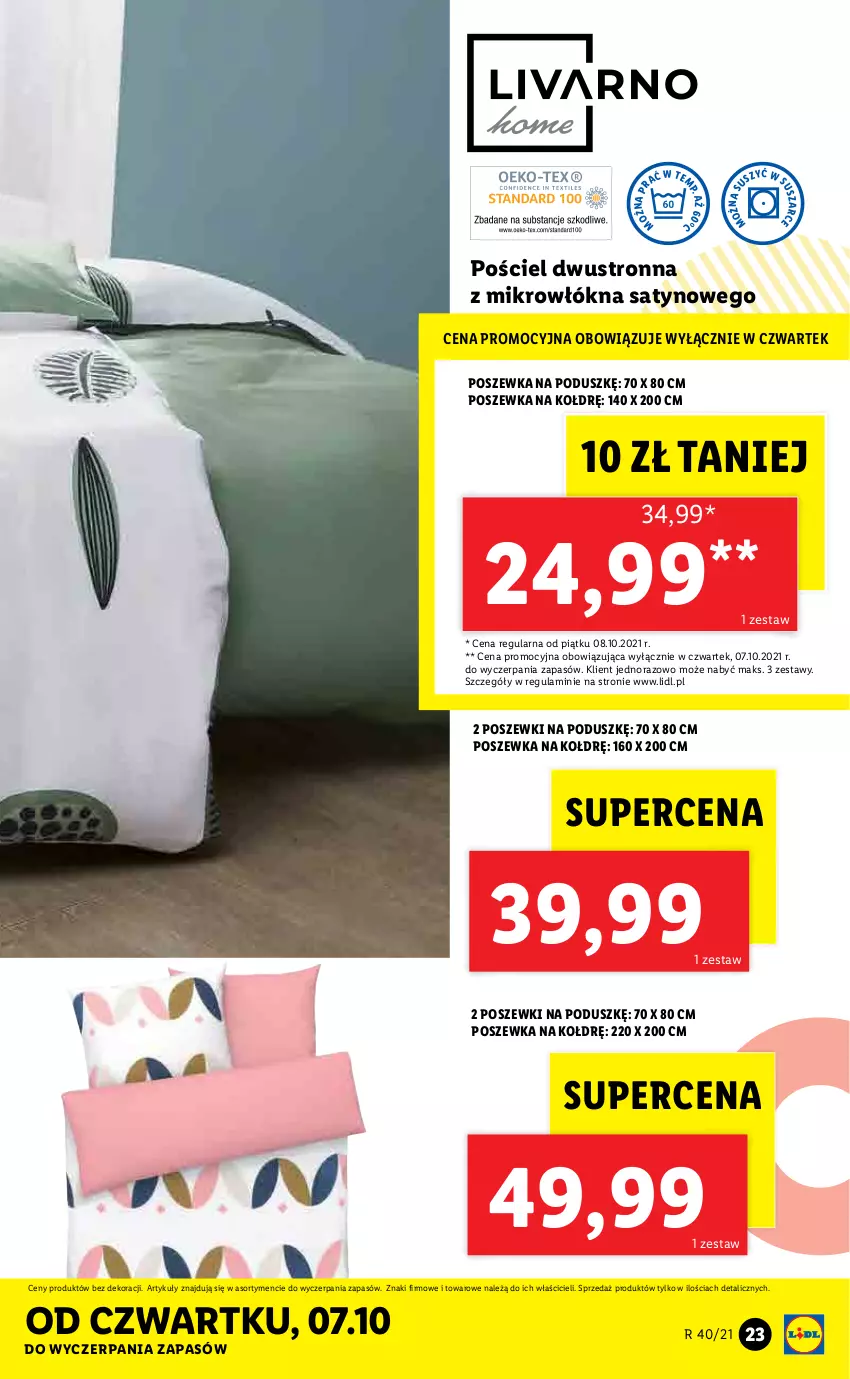 Gazetka promocyjna Lidl - GAZETKA - ważna 04.10 do 10.10.2021 - strona 23 - produkty: Pościel, Pościel dwustronna