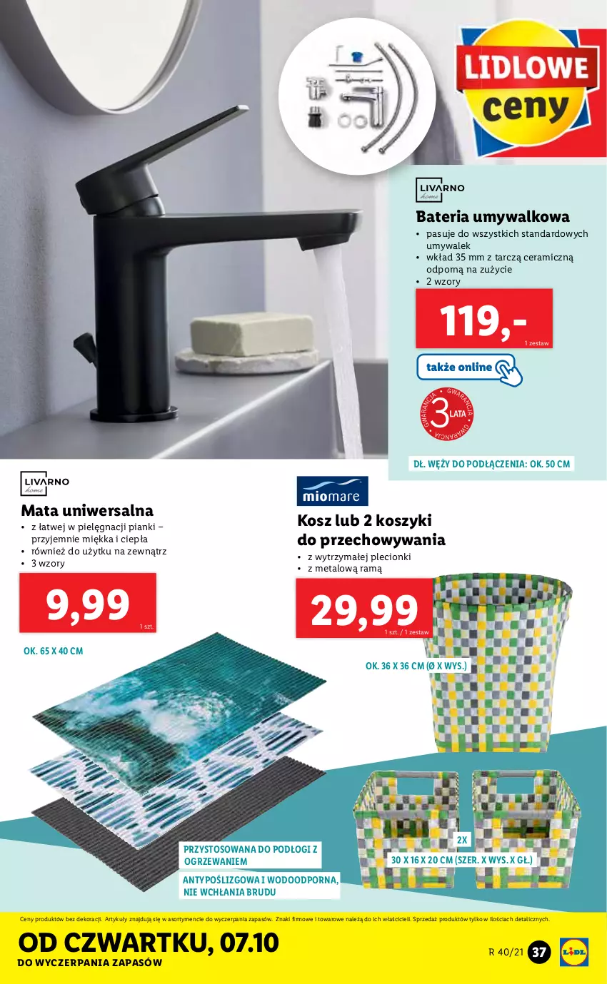 Gazetka promocyjna Lidl - GAZETKA - ważna 04.10 do 10.10.2021 - strona 37 - produkty: Bateria, Bateria umywalkowa, Kosz, Ogrzewanie, Por