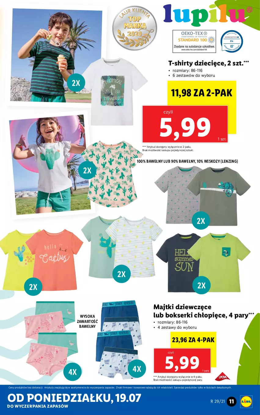 Gazetka promocyjna Lidl - GAZETKA - ważna 19.07 do 24.07.2021 - strona 11 - produkty: Bokserki, Dzieci, Majtki, Ser, Sok, T-shirt