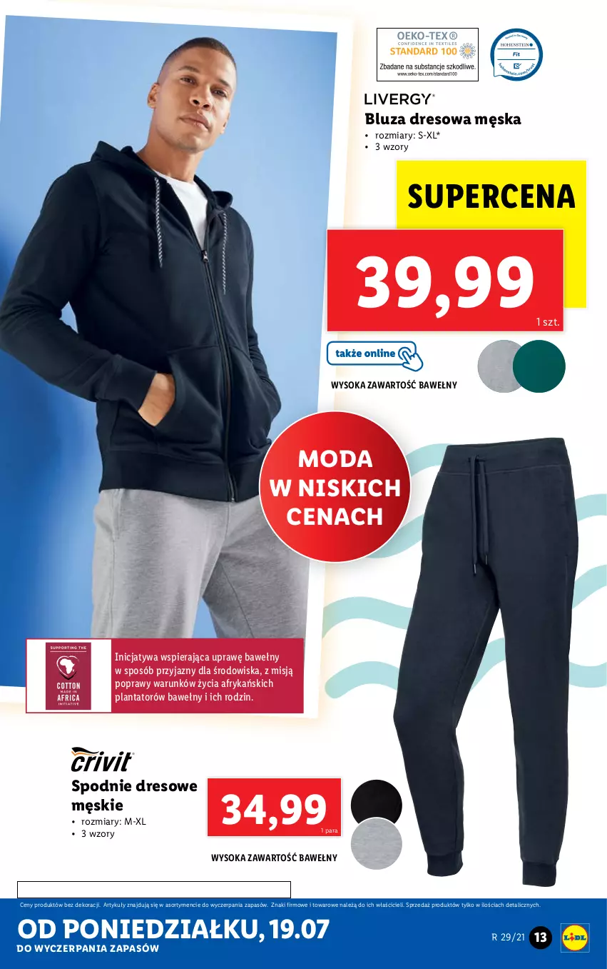 Gazetka promocyjna Lidl - GAZETKA - ważna 19.07 do 24.07.2021 - strona 13 - produkty: Bluza, Bluza dresowa, Dres, Moda, Sok, Spodnie, Spodnie dresowe