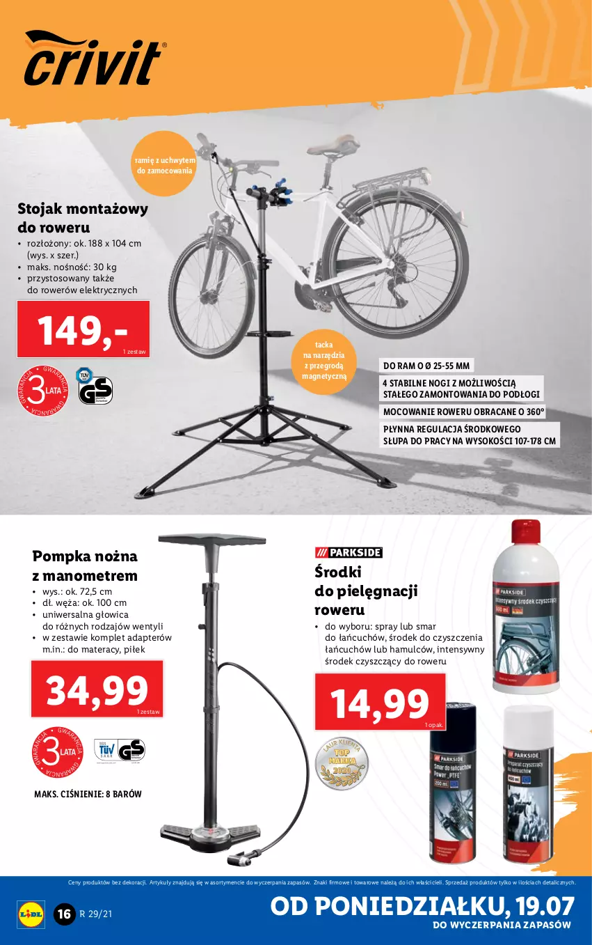 Gazetka promocyjna Lidl - GAZETKA - ważna 19.07 do 24.07.2021 - strona 16 - produkty: Materac, Noż, Pompka, Rower, Sok, Stojak, Tera