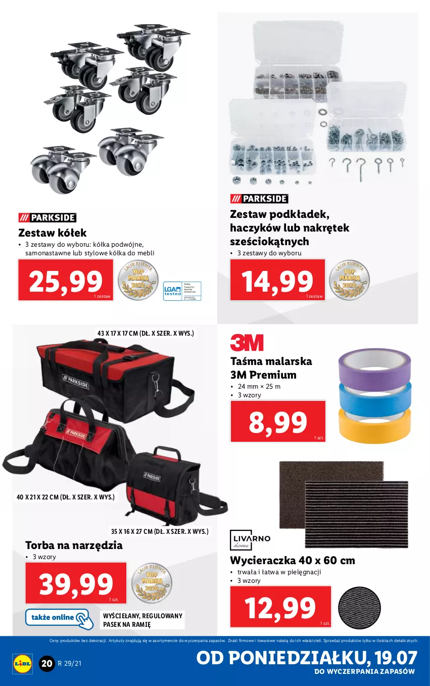 Gazetka promocyjna Lidl - GAZETKA - ważna 19.07 do 24.07.2021 - strona 20 - produkty: Haczyk, Pasek, Podkład, Torba, Wycieraczka