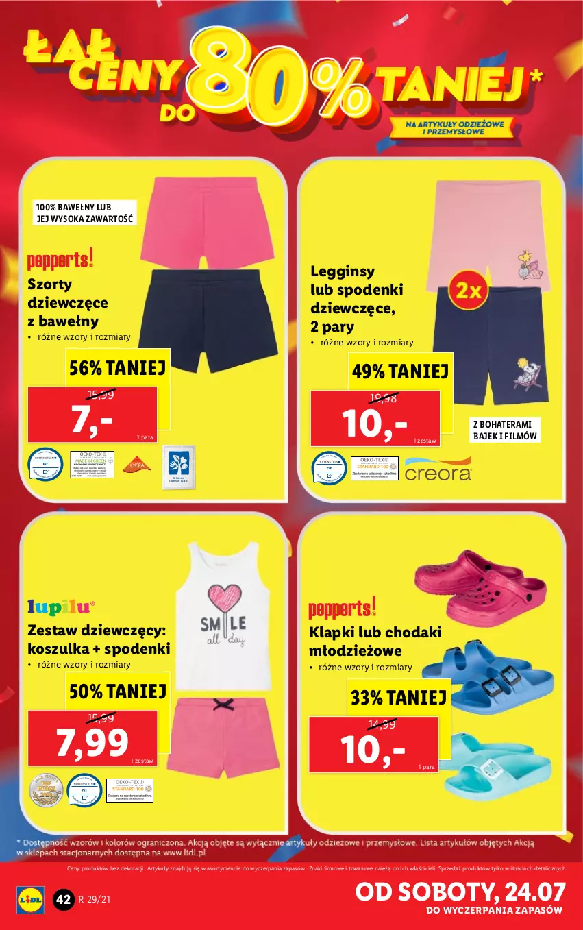 Gazetka promocyjna Lidl - GAZETKA - ważna 19.07 do 24.07.2021 - strona 42 - produkty: Gin, Klapki, Kosz, Koszulka, Legginsy, Sok, Szorty, Tera