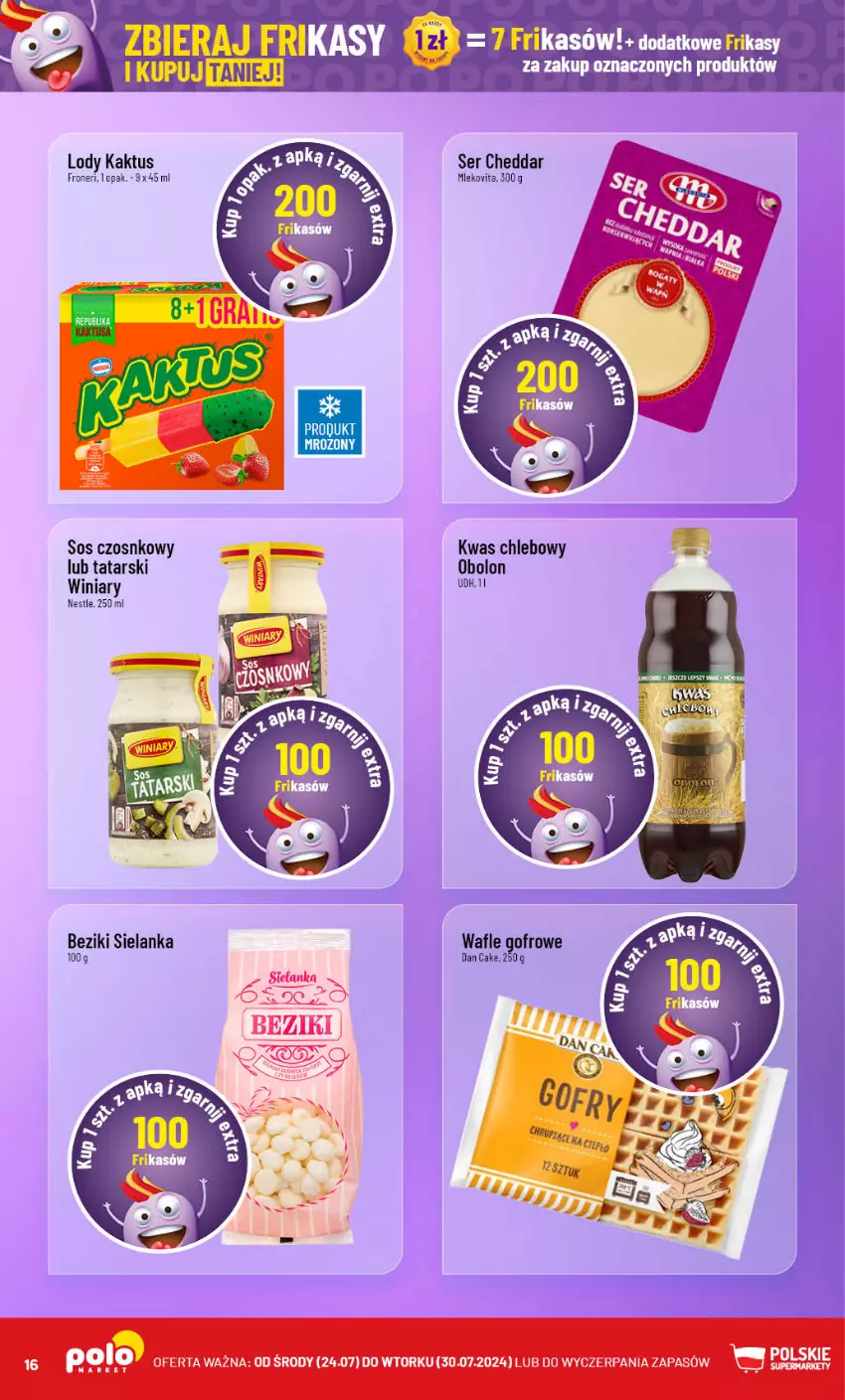 Gazetka promocyjna PoloMarket - Gazetka pomocyjna - ważna 24.07 do 30.07.2024 - strona 16 - produkty: Cheddar, Chleb, Dan Cake, Kaktus, Lody, Mleko, Mlekovita, Ser, Sos, Sos czosnkowy, Wafle, Winiary