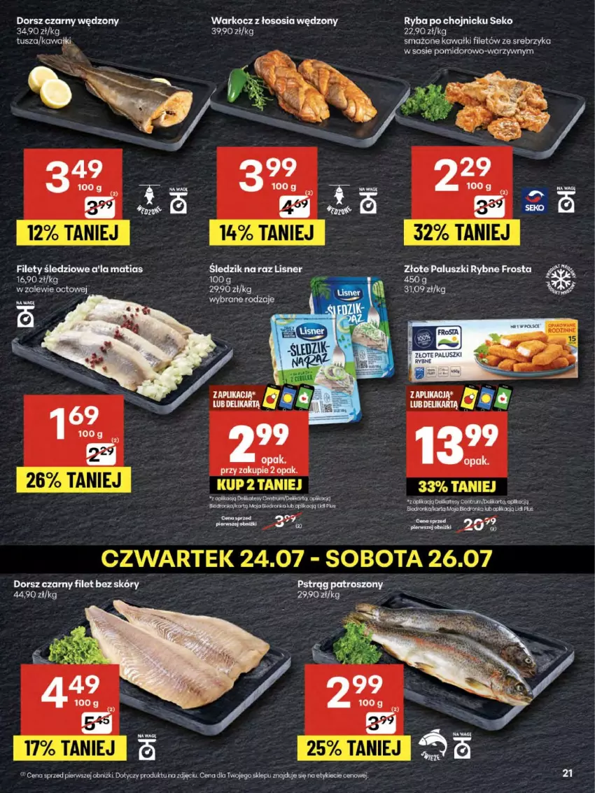 Gazetka promocyjna Delikatesy Centrum - Franczyza DC30 Czwartek - ważna 24.07 do 30.07.2025 - strona 21 - produkty: Dorsz, Fa, Frosta, Kawa, Koc, Lisner, Owoce, Paluszki rybne, Pstrąg, Rum, Ryba, SEKO, Sos, Tusz