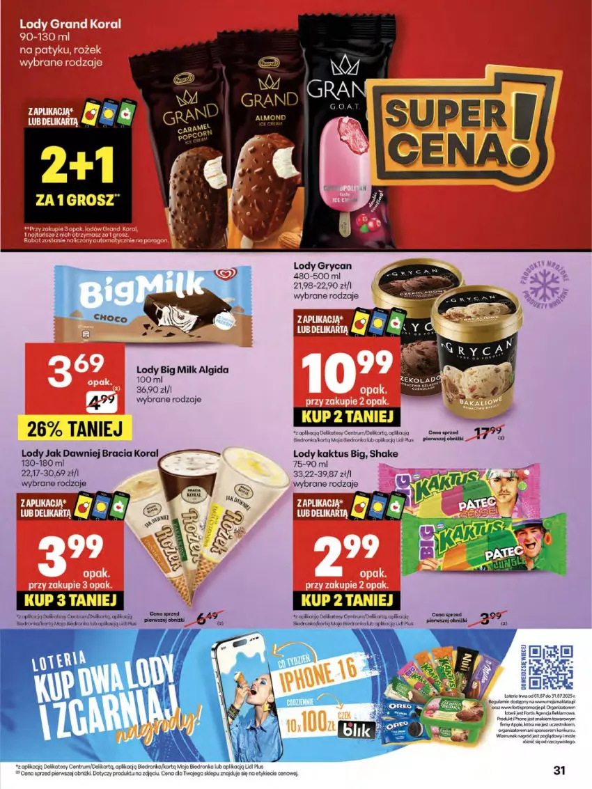 Gazetka promocyjna Delikatesy Centrum - Franczyza DC30 Czwartek - ważna 24.07 do 30.07.2025 - strona 31 - produkty: Algida, Big Milk, Dron, Gry, Kaktus, Koc, LG, Lody, Orka, Por, Rum, Ser