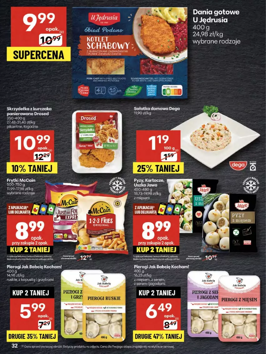 Gazetka promocyjna Delikatesy Centrum - Franczyza DC30 Czwartek - ważna 24.07 do 30.07.2025 - strona 32 - produkty: Dania gotowe, Dega, Frytki, Kapustą, Koc, Kurczak, LG, McCain, Pierogi, Pur, Sałat, Sałatka, Ser, Skrzydełka z kurczaka