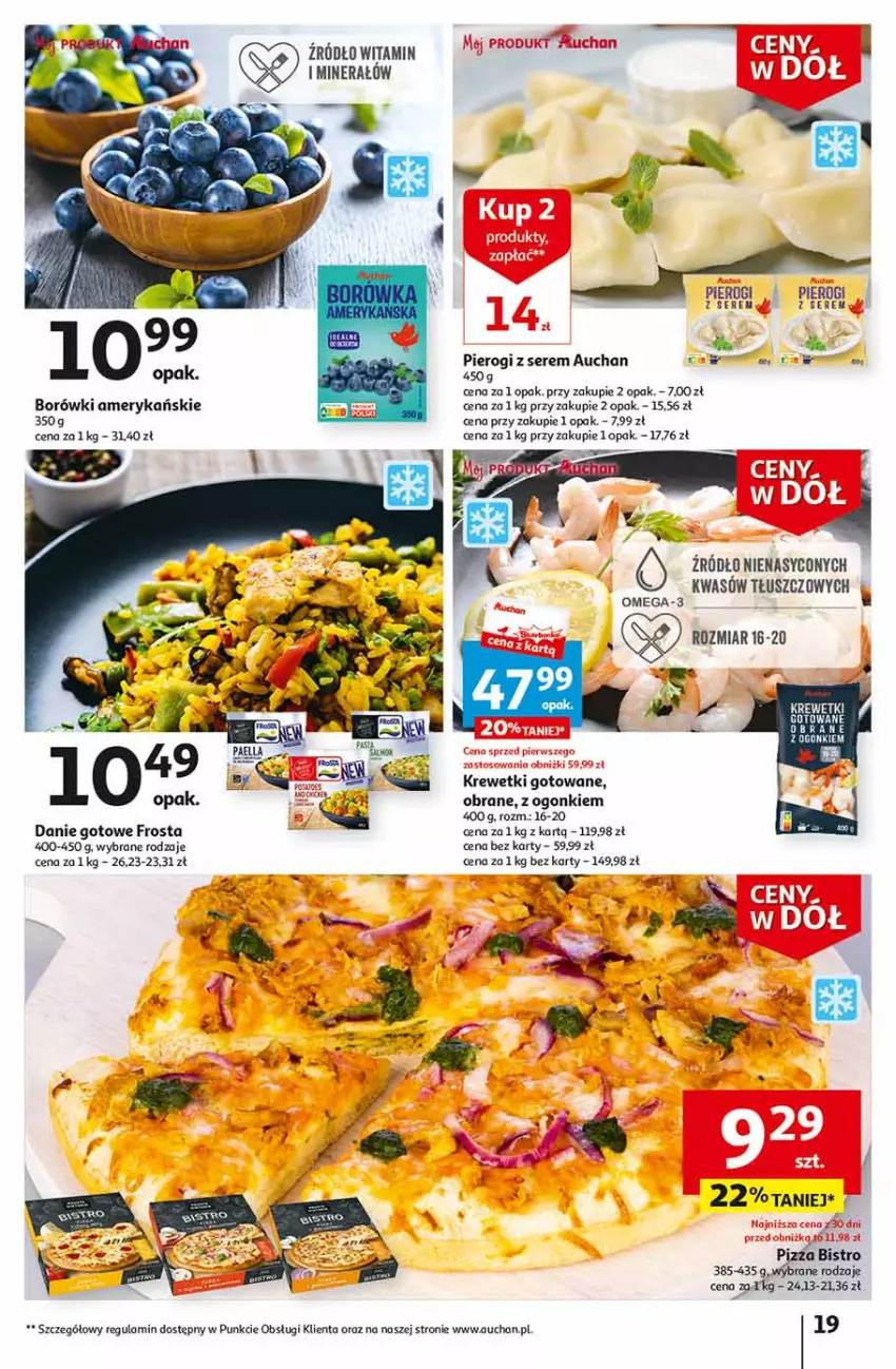 Gazetka promocyjna Auchan - Gazetka Ceny w dół Część 2 Hipermarket Auchan - ważna 11.01 do 17.01.2024 - strona 19 - produkty: Danie gotowe, Frosta, Krewetki, Pierogi, Ser