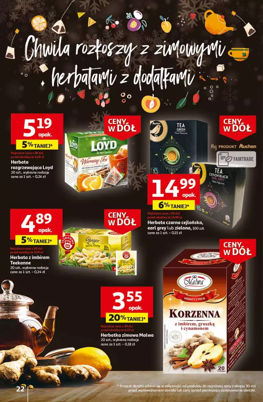 Gazetka promocyjna Auchan - Gazetka Ceny w dół Część 2 Hipermarket Auchan - ważna 11.01 do 17.01.2024 - strona 22 - produkty: Earl Grey, Fa, Herbata, Herbata czarna, Imbir, Loyd