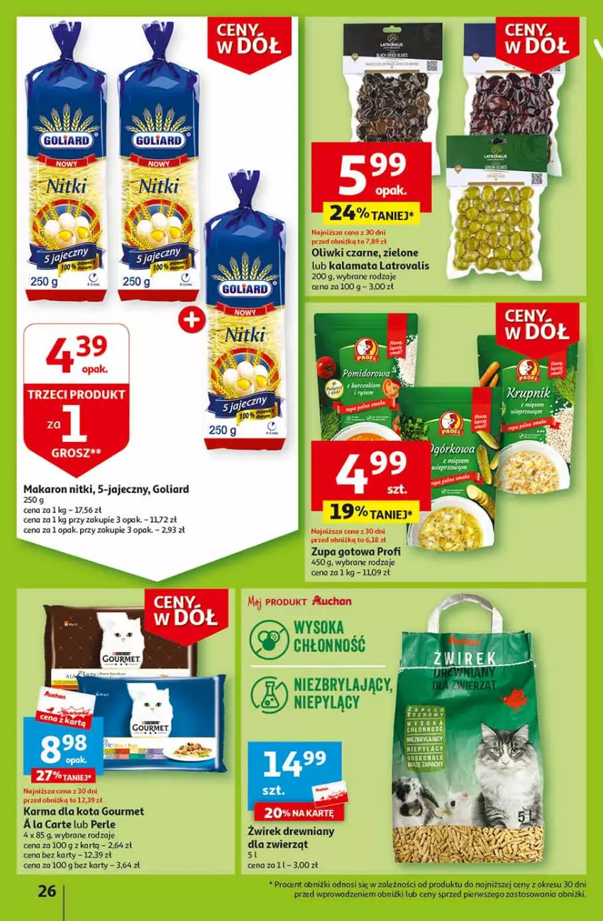 Gazetka promocyjna Auchan - Gazetka Ceny w dół Część 2 Hipermarket Auchan - ważna 11.01 do 17.01.2024 - strona 26 - produkty: Goliard, Makaron, Oliwki, Oliwki czarne, Sok, Zupa