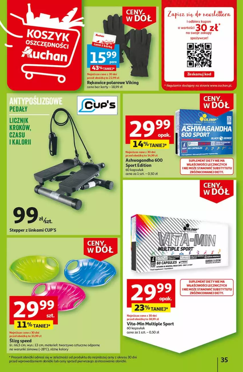 Gazetka promocyjna Auchan - Gazetka Ceny w dół Część 2 Hipermarket Auchan - ważna 11.01 do 17.01.2024 - strona 35 - produkty: Inka, Por, Rękawice, Sport, Suplement diety, Vita-Min, Waga, Znicz