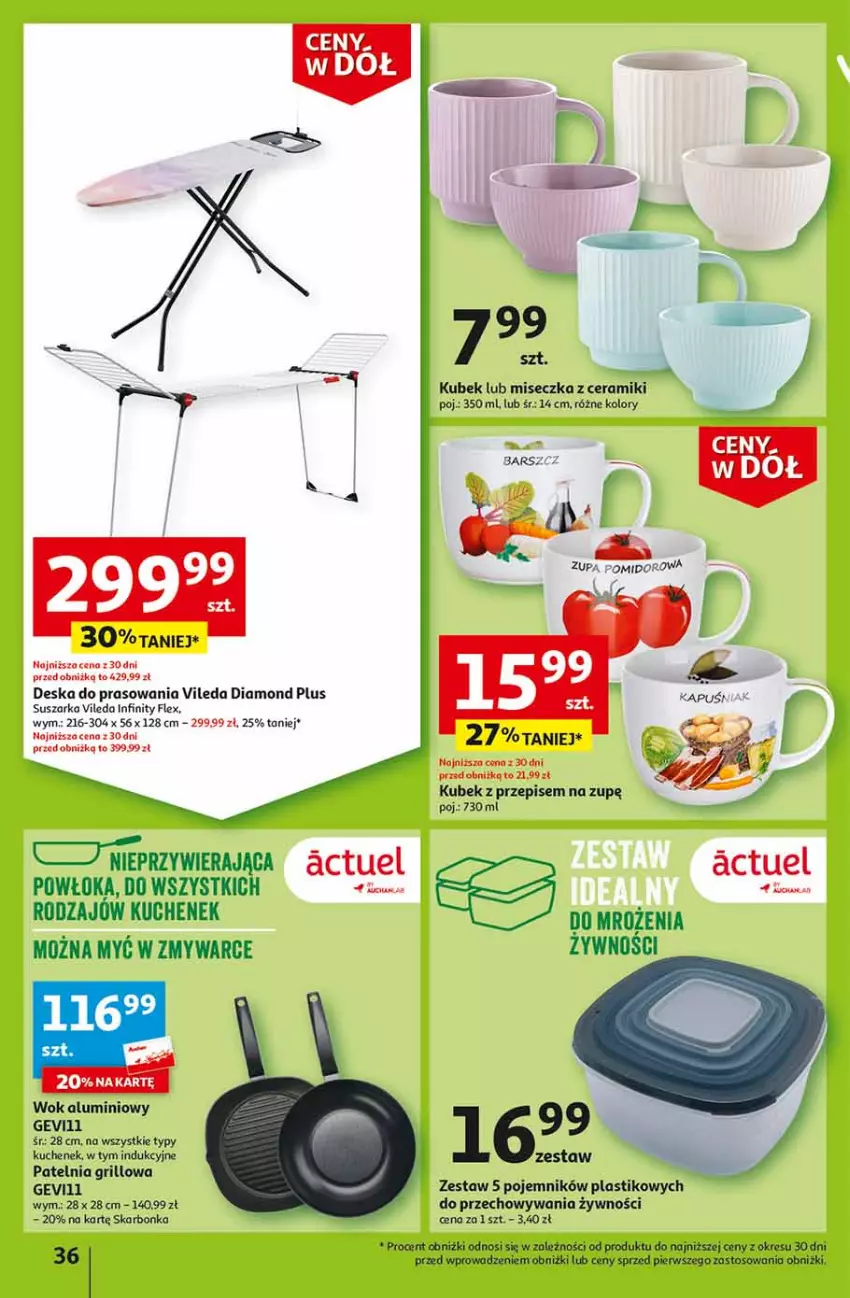 Gazetka promocyjna Auchan - Gazetka Ceny w dół Część 2 Hipermarket Auchan - ważna 11.01 do 17.01.2024 - strona 36 - produkty: Deska do prasowania, Fa, Grill, Kubek, Miseczka, Patelnia, Patelnia grillowa, Pojemnik, Suszarka, Vileda