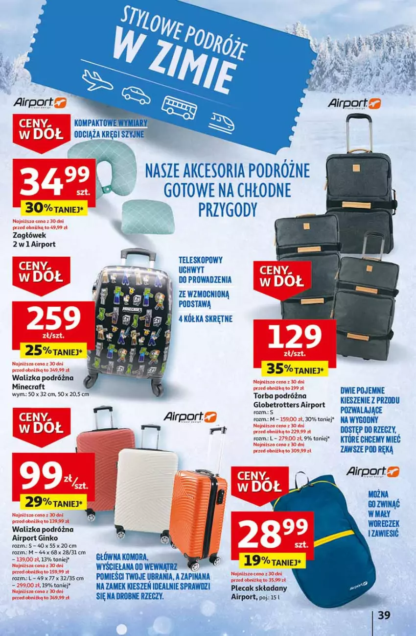 Gazetka promocyjna Auchan - Gazetka Ceny w dół Część 2 Hipermarket Auchan - ważna 11.01 do 17.01.2024 - strona 39 - produkty: Fa, Gin, Minecraft, Plecak, Por, Teleskop, Torba, Ubrania, Walizka, Woreczek, Zagłówek