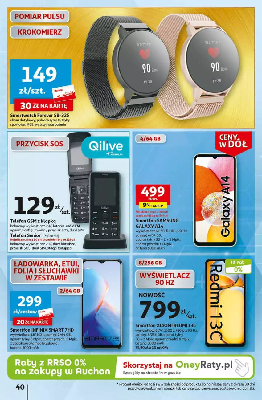 Gazetka promocyjna Auchan - Gazetka Ceny w dół Część 2 Hipermarket Auchan - ważna 11.01 do 17.01.2024 - strona 40 - produkty: Bateria, Gala, Krokomierz, Latarka, Por, Samsung, Słuchawki, Smartfon, Smartwatch, Sok, Sport, Tarka, Telefon, Warka