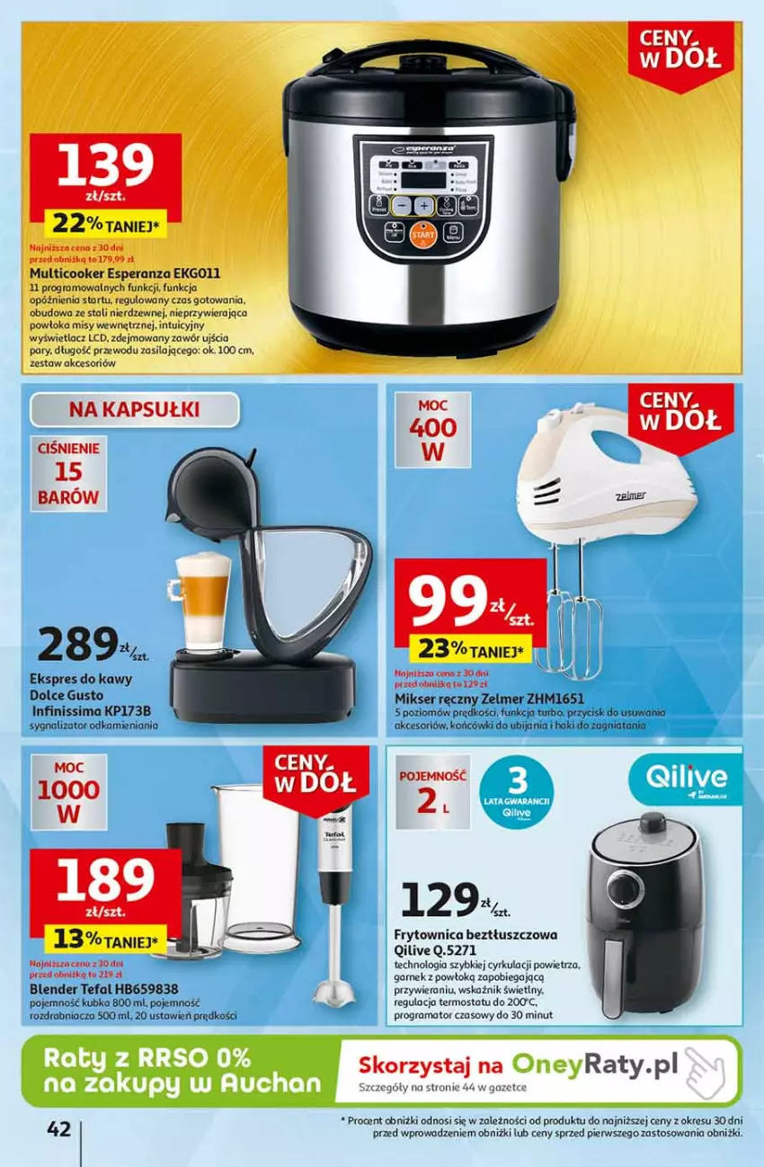 Gazetka promocyjna Auchan - Gazetka Ceny w dół Część 2 Hipermarket Auchan - ważna 11.01 do 17.01.2024 - strona 42 - produkty: Blender, Dolce Gusto, Fa, Gra, Mikser, Mikser ręczny, Rama, Rozdrabniacz, Ser, Tefal, Termos, Zelmer