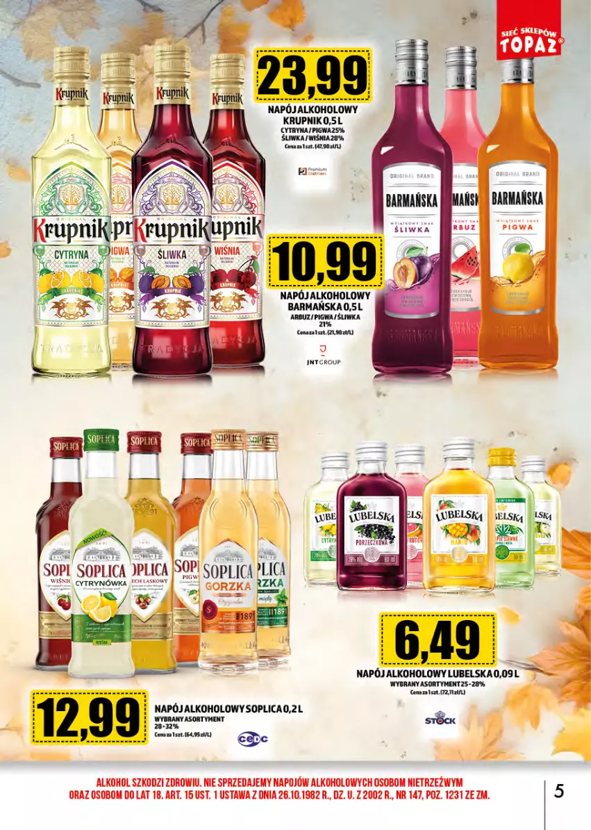 Gazetka promocyjna Topaz - Gazetka - ważna 01.10 do 31.10.2024 - strona 5 - produkty: Krupnik, Napój, Soplica