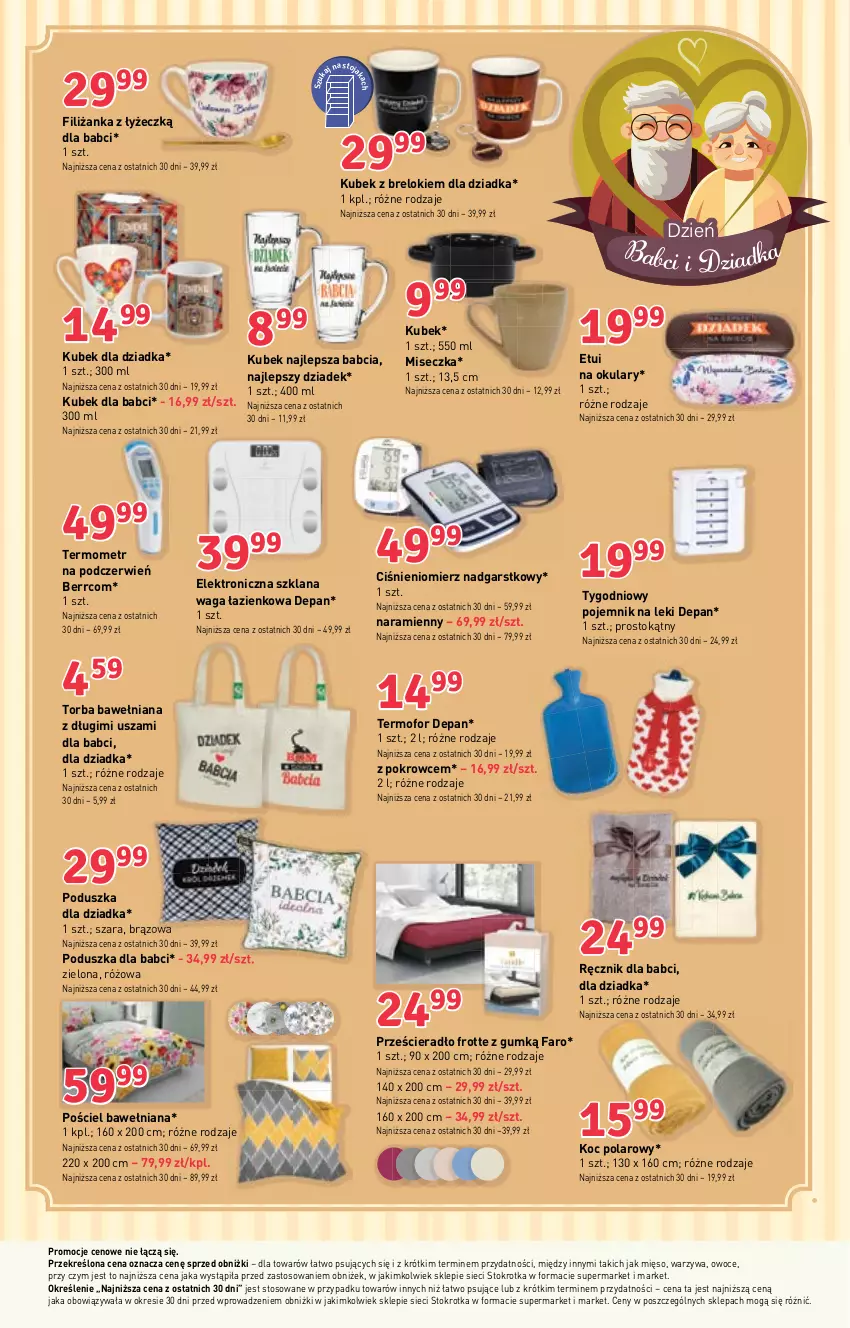 Gazetka promocyjna Stokrotka - Market - ważna 18.01 do 24.01.2024 - strona 17 - produkty: Ciśnieniomierz, Fa, Filiżanka, Gra, Koc, Kubek, LANA, Mięso, Miseczka, Owoce, Piwa, Poduszka, Pojemnik, Pojemnik na leki, Pościel, Prześcieradło, Ręcznik, Termometr, Torba, Waga, Waga łazienkowa, Warzywa