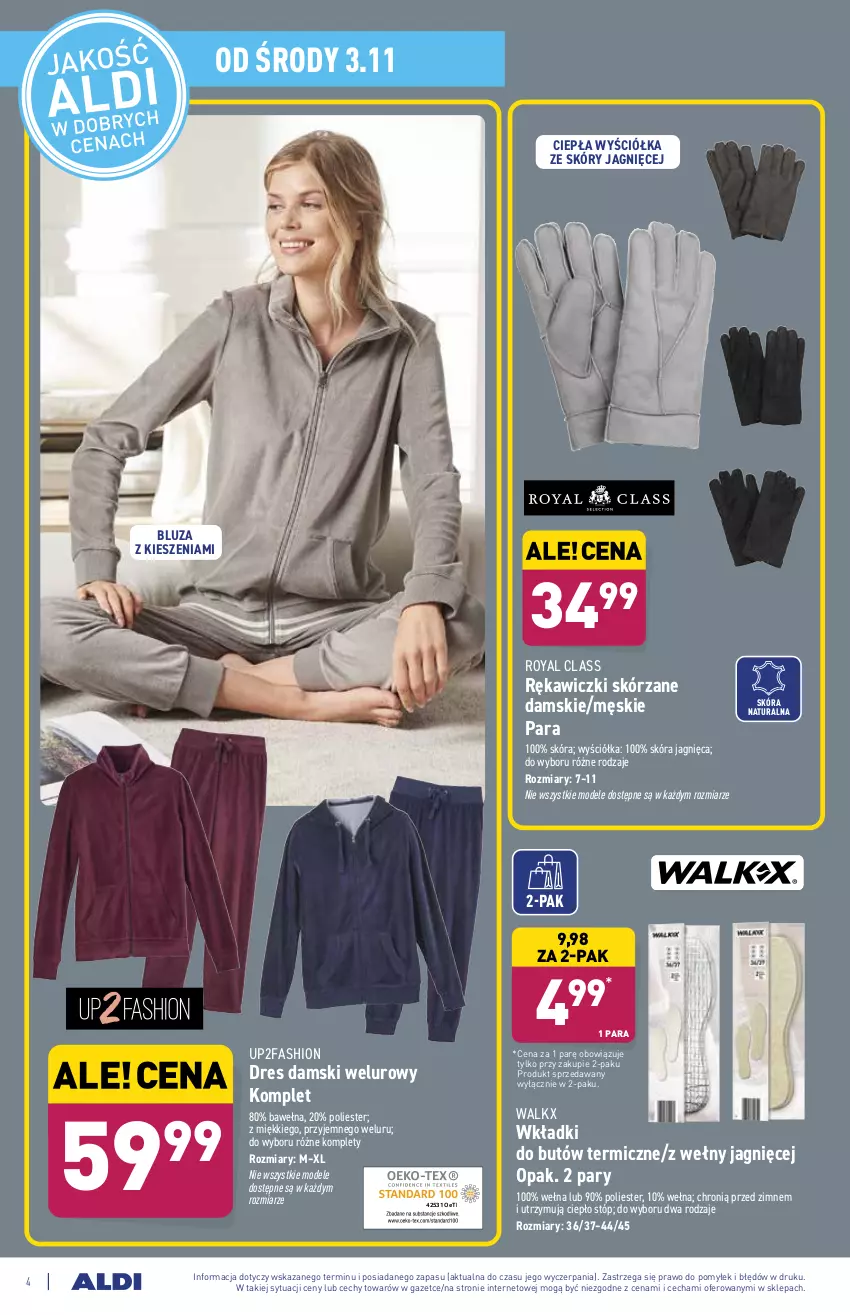 Gazetka promocyjna Aldi - Katalog Moda i Dom - ważna 02.11 do 06.11.2021 - strona 4 - produkty: Bluza, Dres, Fa, Wełna, Wkładki