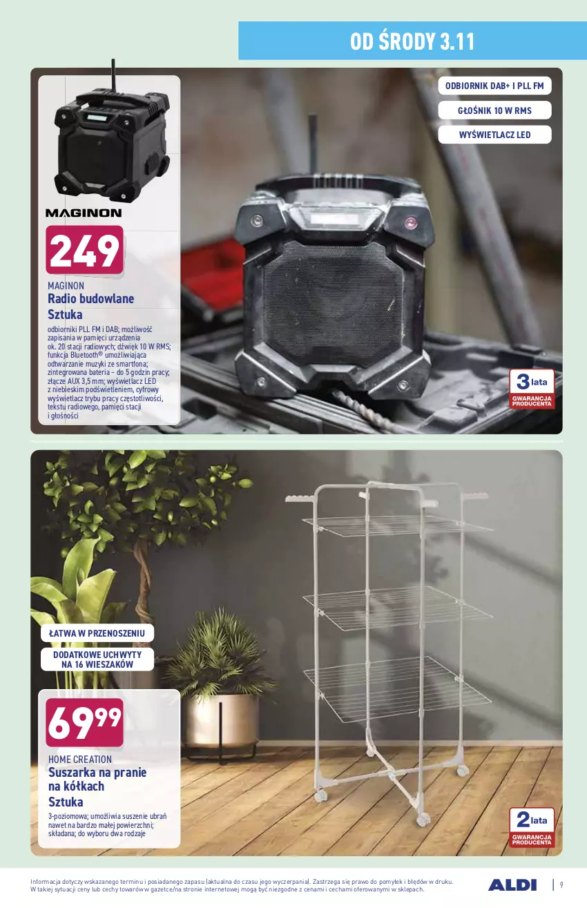 Gazetka promocyjna Aldi - Katalog Moda i Dom - ważna 02.11 do 06.11.2021 - strona 9 - produkty: Bateria, Gin, Głośnik, Smartfon, Suszarka, Suszarka na pranie, Uchwyty, Wieszak