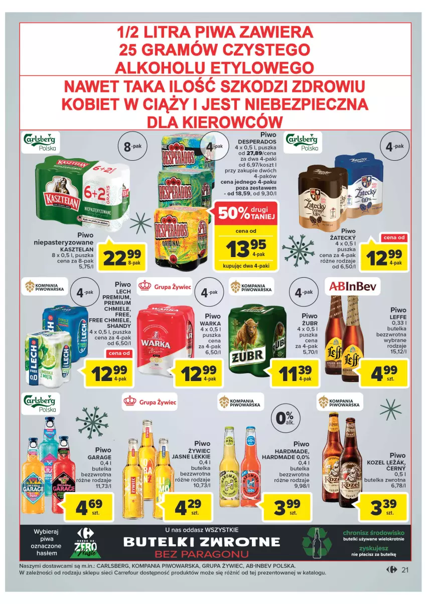 Gazetka promocyjna Carrefour - Gazetke Carrefour - ważna 12.12 do 18.12.2022 - strona 21 - produkty: Carlsberg, Desperados, Gra, Kasztelan, Kosz, Kozel, O nas, Piec, Piwa, Piwo