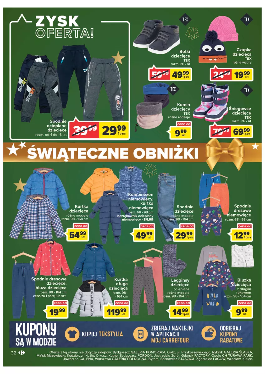 Gazetka promocyjna Carrefour - Gazetke Carrefour - ważna 12.12 do 18.12.2022 - strona 32 - produkty: Bluza, Botki, Czapka, Dres, Dzieci, Fa, Klej, Kurtka, Sos, Spodnie, Spodnie dresowe