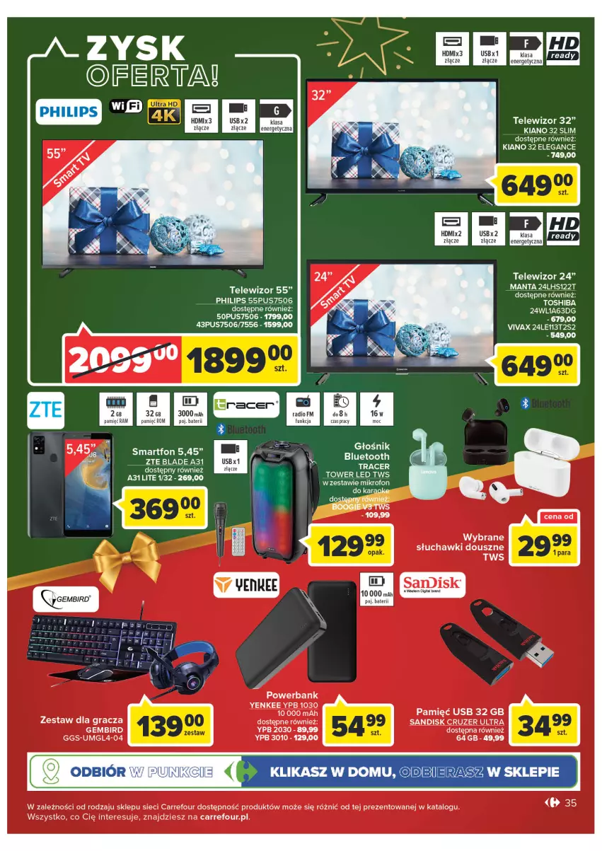 Gazetka promocyjna Carrefour - Gazetke Carrefour - ważna 12.12 do 18.12.2022 - strona 35 - produkty: Głośnik, Gra, Manta, Philips, Powerbank, Słuchawki, Smartfon, Telewizor, Toshiba