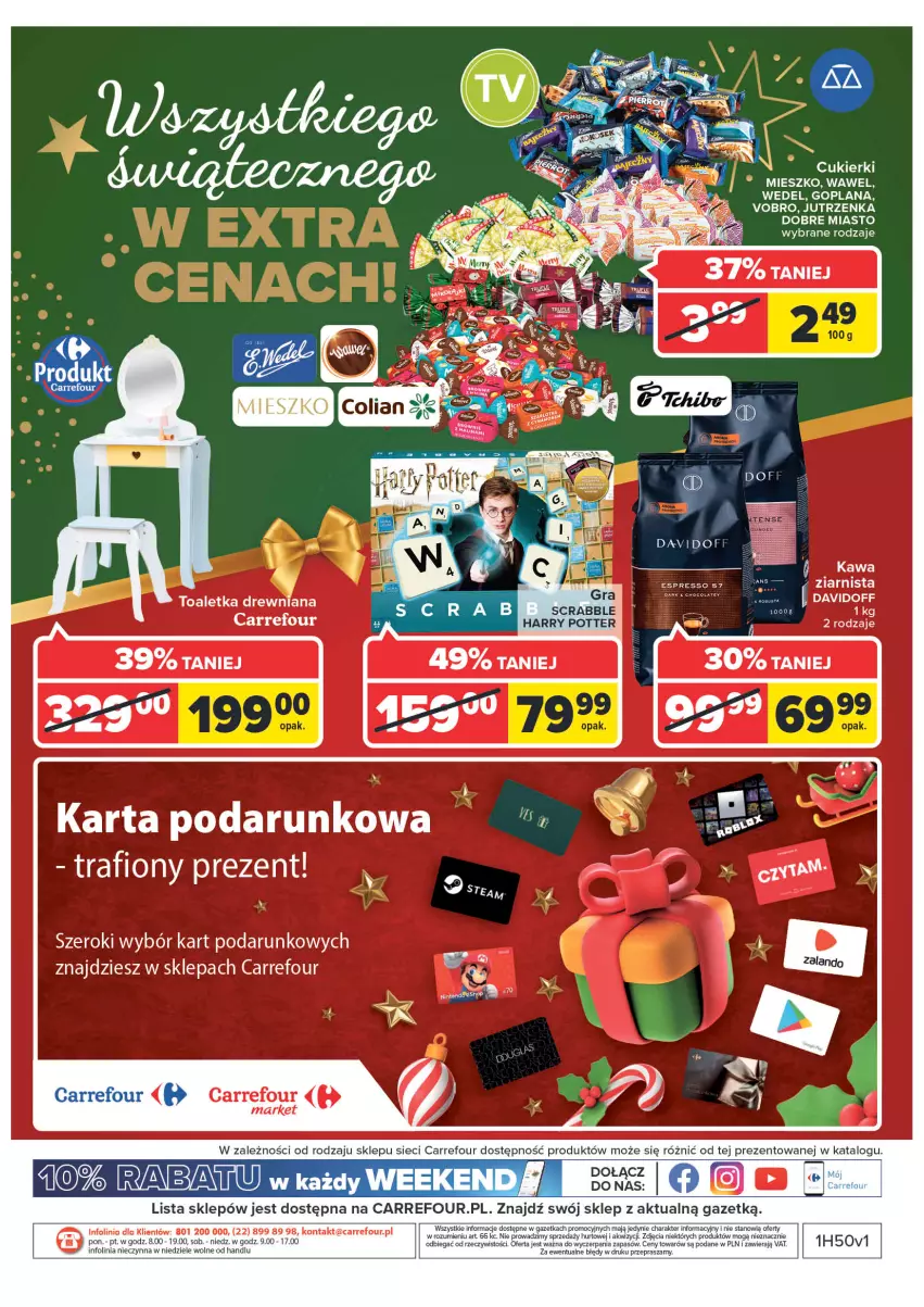 Gazetka promocyjna Carrefour - Gazetke Carrefour - ważna 12.12 do 18.12.2022 - strona 39 - produkty: Cukier, Cukierki, Davidoff, Goplana, Harry Potter, Jutrzenka, Kawa, LANA, Scrabble, Toaletka, Wawel