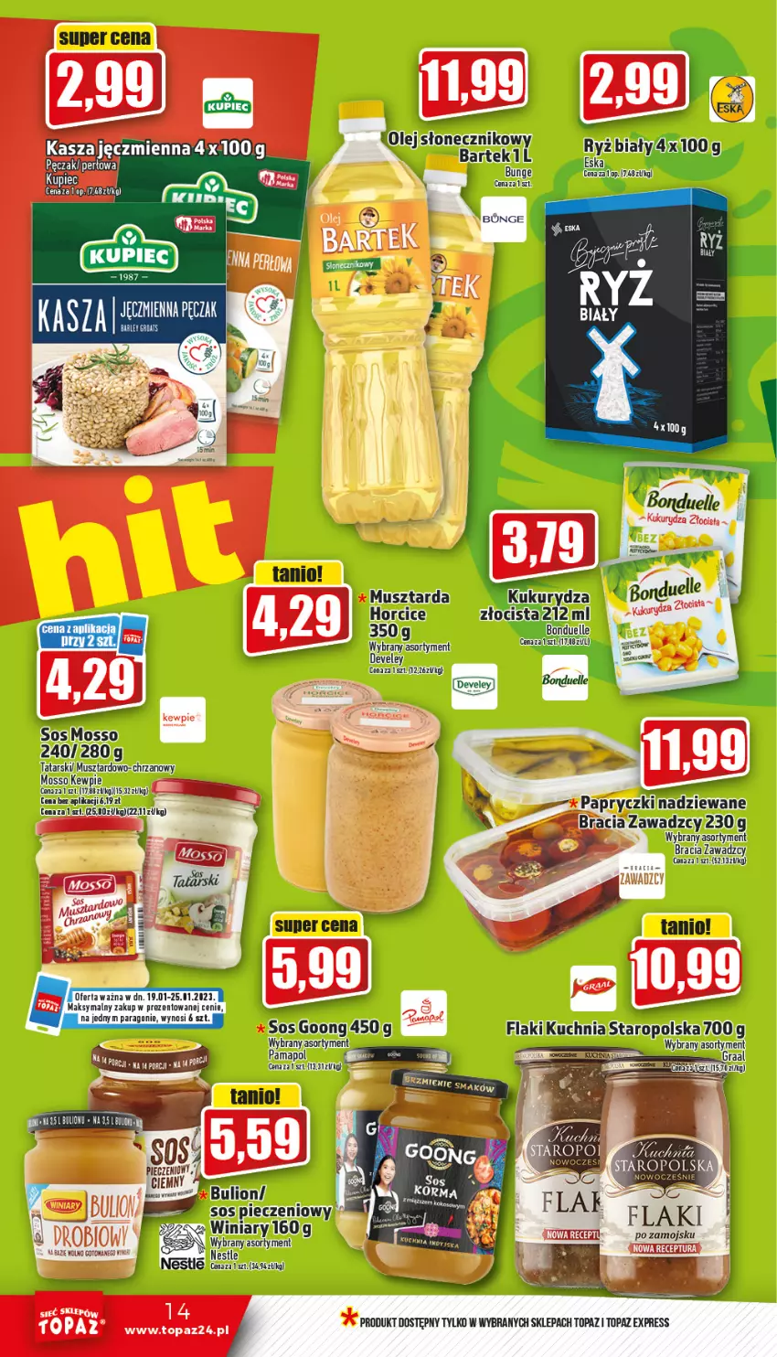 Gazetka promocyjna Topaz - Gazetka - ważna 19.01 do 25.01.2023 - strona 14 - produkty: Bartek, Chrzan, Flaki, Kuchnia, Kuchnia Staropolska, Mus, Musztarda, Noż, Olej, Olej słonecznikowy, Piec, Sos, Sos pieczeniowy, Top