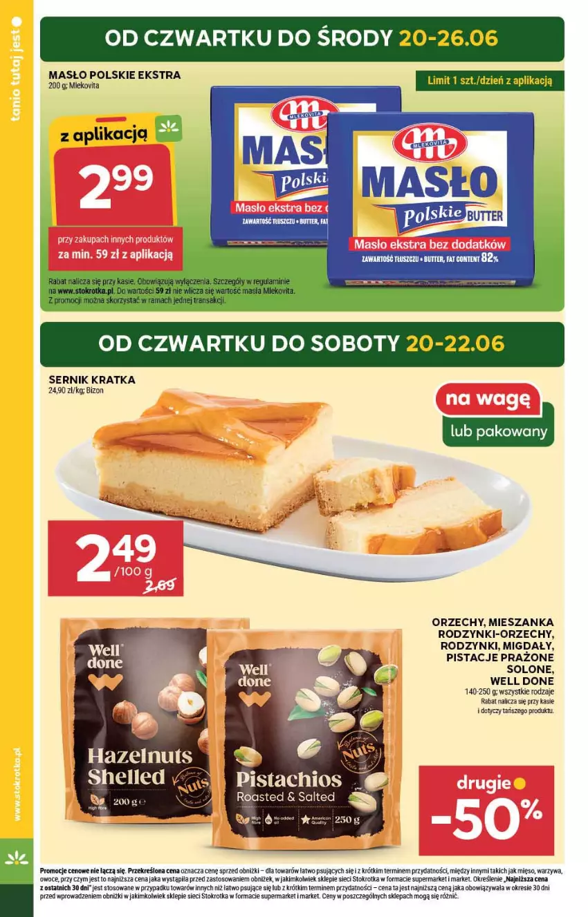 Gazetka promocyjna Stokrotka - Supermarket - ważna 20.06 do 26.06.2024 - strona 2 - produkty: Fa, Masło, Mięso, Migdały, Owoce, Pistacje, Por, Rodzynki, Ser, Warzywa