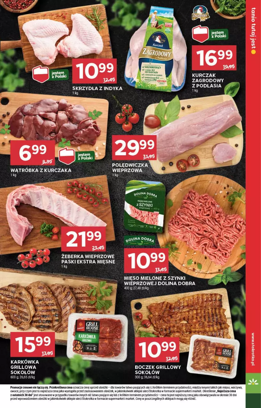 Gazetka promocyjna Stokrotka - Supermarket - ważna 20.06 do 26.06.2024 - strona 9 - produkty: Boczek, Grill, Kurczak, Mięso, Owoce, Polędwiczka wieprzowa, Sok, Sokołów, Warzywa