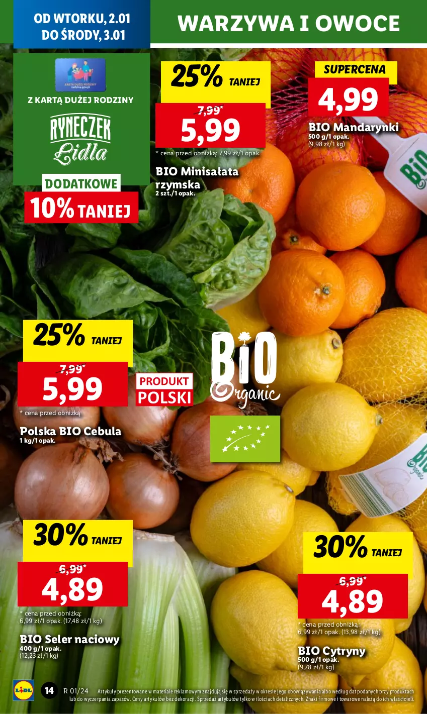 Gazetka promocyjna Lidl - GAZETKA - ważna 02.01 do 03.01.2024 - strona 14 - produkty: Cebula, Chleb, Cytryny, Mandarynki, Owoce, Sałat, Seler naciowy, Ser, Warzywa, Warzywa i owoce