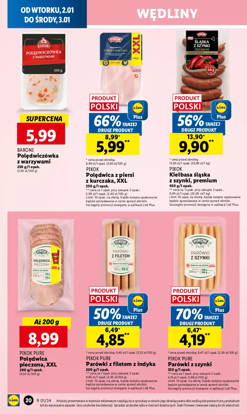 Gazetka promocyjna Lidl - GAZETKA - ważna 02.01 do 03.01.2024 - strona 20 - produkty: Kiełbasa, Kiełbasa śląska, Kurczak, Olej, Parówki, Parówki z szynki, Piec, PIKOK, Polędwica, Pur, Warzywa