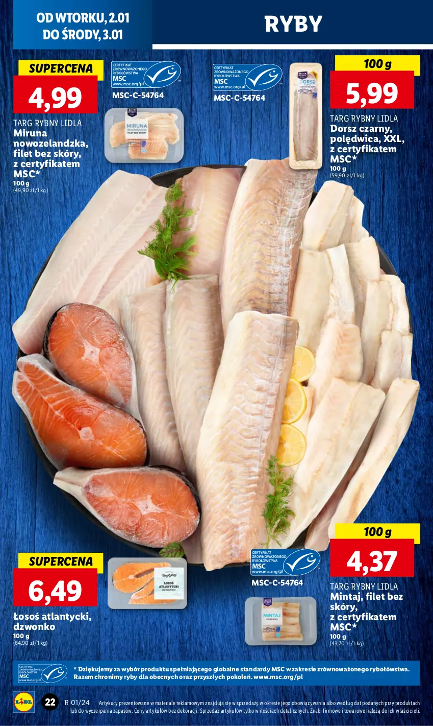 Gazetka promocyjna Lidl - GAZETKA - ważna 02.01 do 03.01.2024 - strona 22 - produkty: Dorsz, Mintaj, Miruna, Polędwica