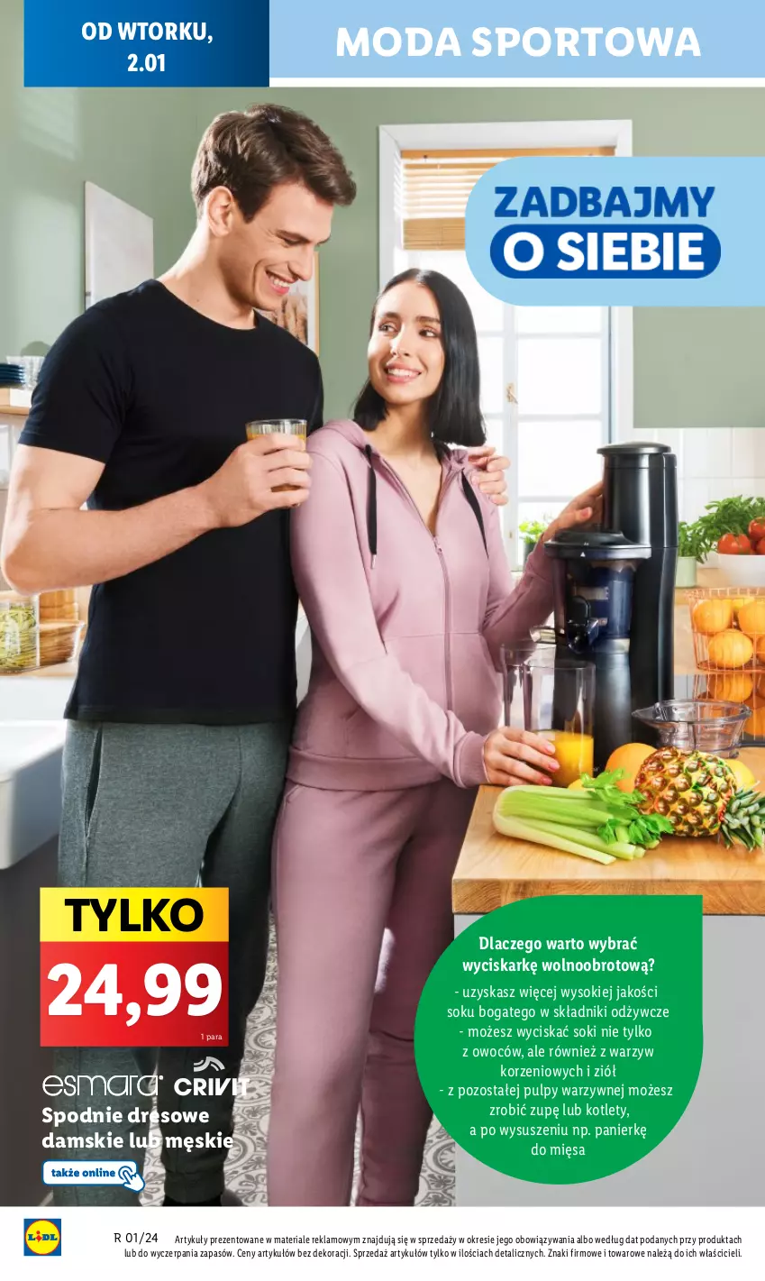 Gazetka promocyjna Lidl - GAZETKA - ważna 02.01 do 03.01.2024 - strona 24 - produkty: Dres, Kotlet, Moda, Por, Sok, Spodnie, Spodnie dresowe, Sport