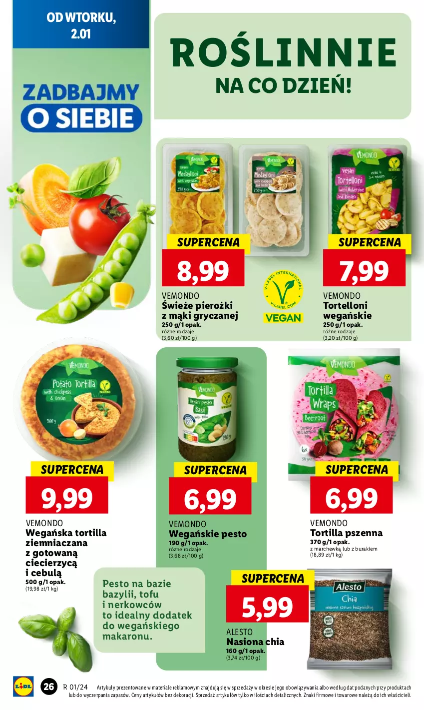 Gazetka promocyjna Lidl - GAZETKA - ważna 02.01 do 03.01.2024 - strona 28 - produkty: Bazyl, Buraki, Chia, Gry, Makaron, Pesto, Tofu, Tortelloni, Tortilla