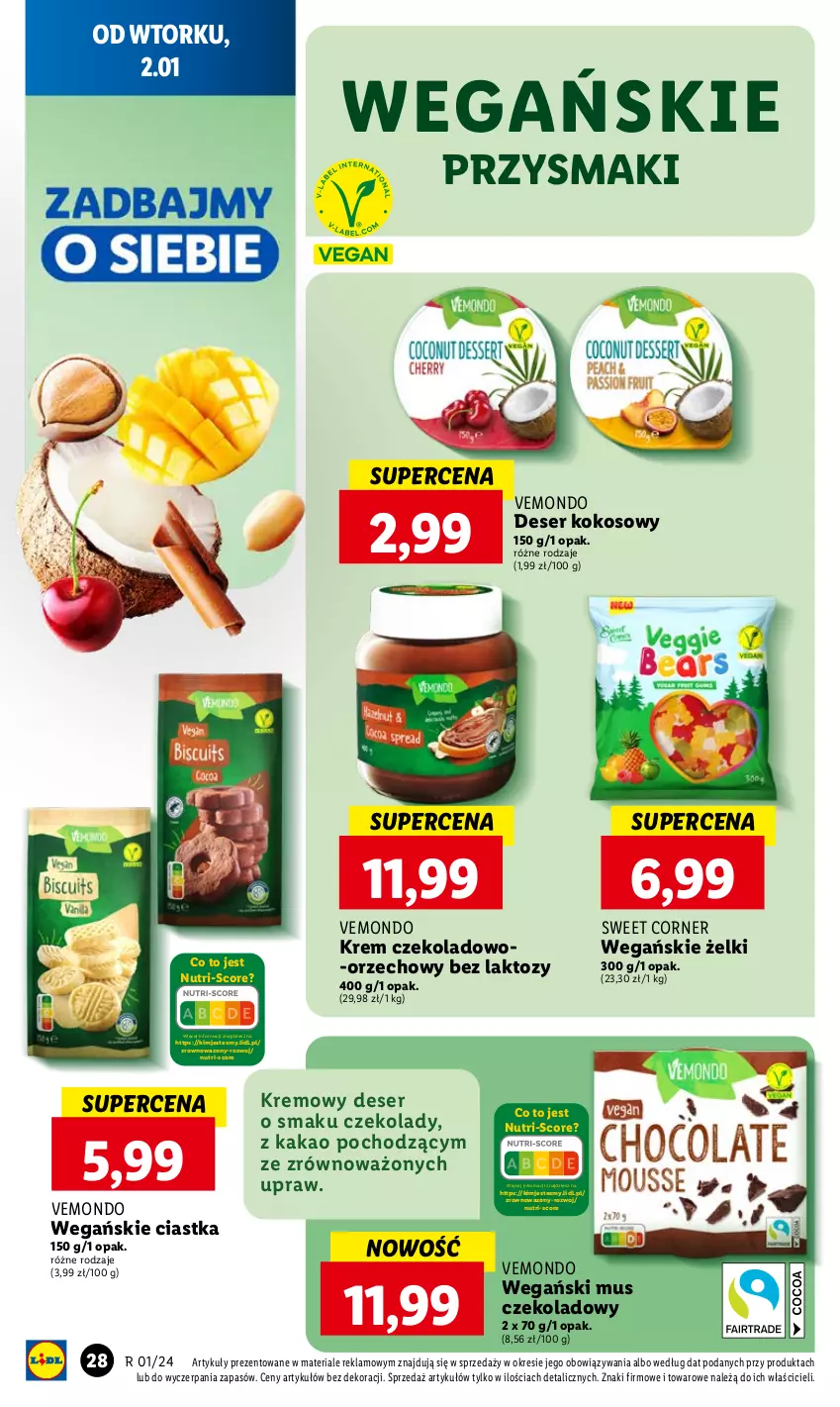 Gazetka promocyjna Lidl - GAZETKA - ważna 02.01 do 03.01.2024 - strona 30 - produkty: Ciastka, Deser, Kakao, Kokos, Mus, Przysmaki, Ser, Wazon