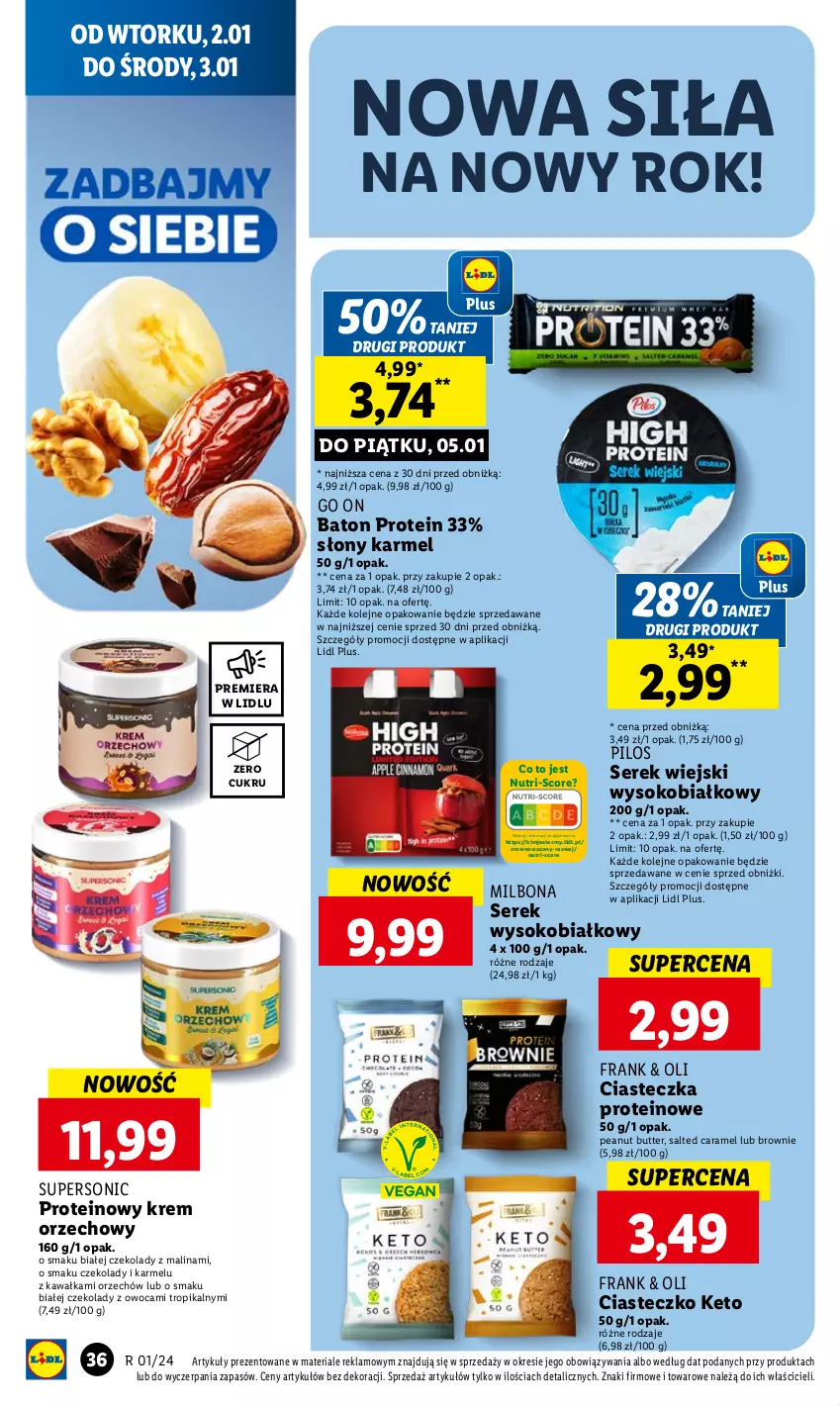 Gazetka promocyjna Lidl - GAZETKA - ważna 02.01 do 03.01.2024 - strona 38 - produkty: Baton, Brownie, Kawa, Krem orzechowy, Olej, Pilos, Ser, Serek, Serek wiejski, Sok, Wazon