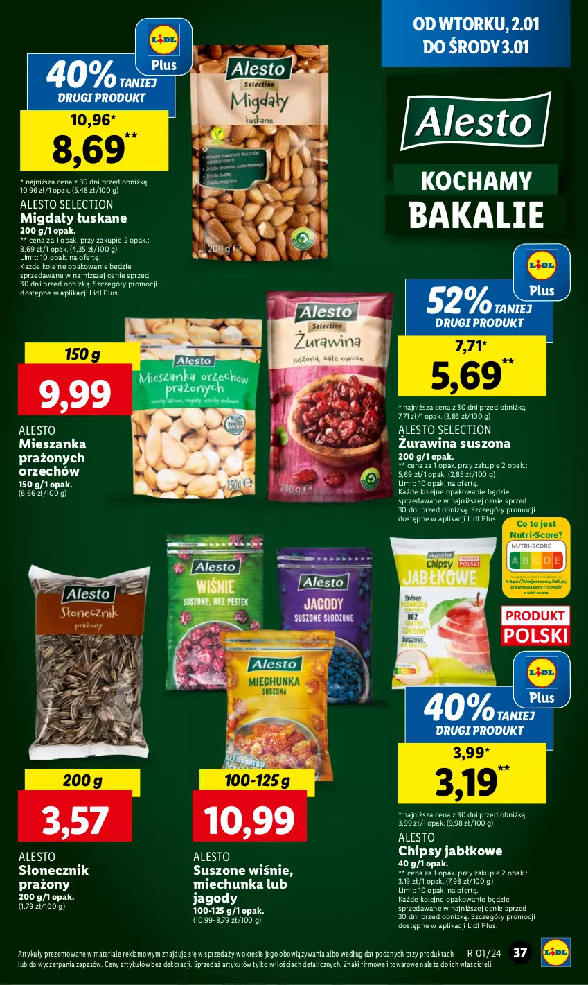 Gazetka promocyjna Lidl - GAZETKA - ważna 02.01 do 03.01.2024 - strona 39 - produkty: Chipsy, Jagody, Koc, Migdały, Migdały łuskane, Olej, Słonecznik prażony, Wazon