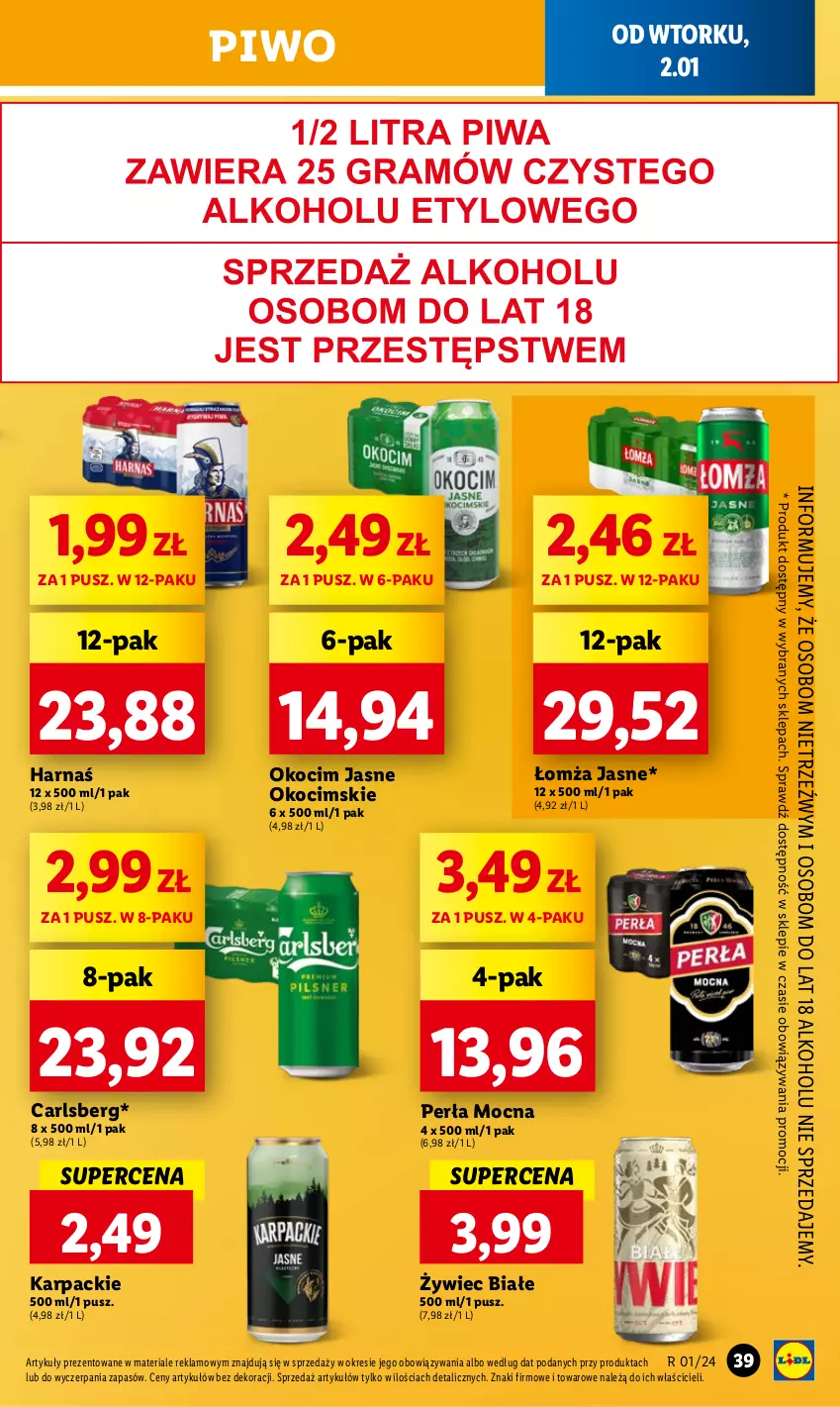 Gazetka promocyjna Lidl - GAZETKA - ważna 02.01 do 03.01.2024 - strona 41 - produkty: Carlsberg, Harnaś, Karp, Koc, Okocim, Perła, Piwo