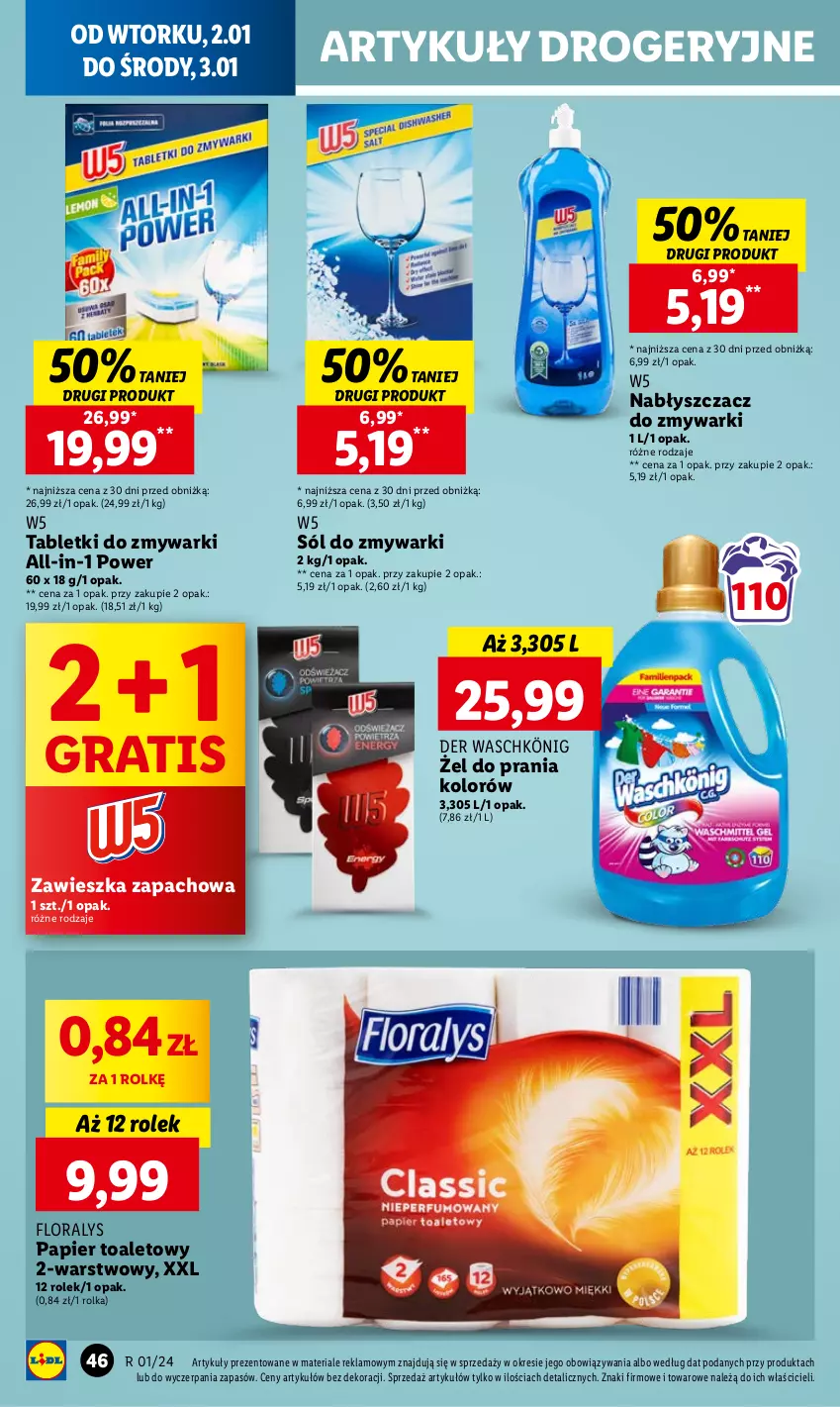 Gazetka promocyjna Lidl - GAZETKA - ważna 02.01 do 03.01.2024 - strona 48 - produkty: Flora, Gra, König, Papier, Papier toaletowy, Sól, Tablet, Tabletki do zmywarki, Zmywarki