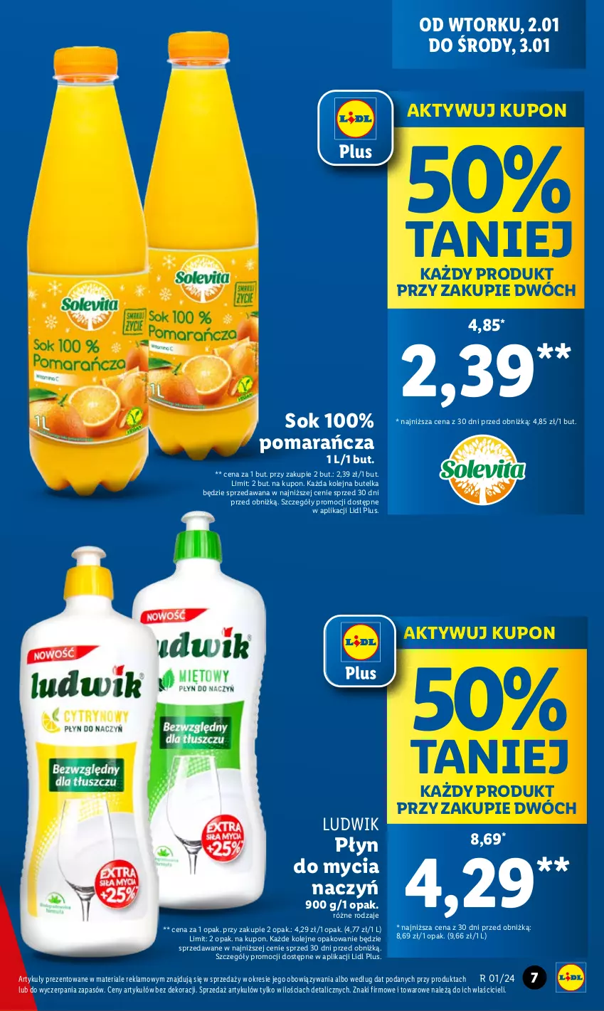 Gazetka promocyjna Lidl - GAZETKA - ważna 02.01 do 03.01.2024 - strona 7 - produkty: Do mycia naczyń, Ludwik, Olej, Płyn do mycia, Płyn do mycia naczyń, Sok