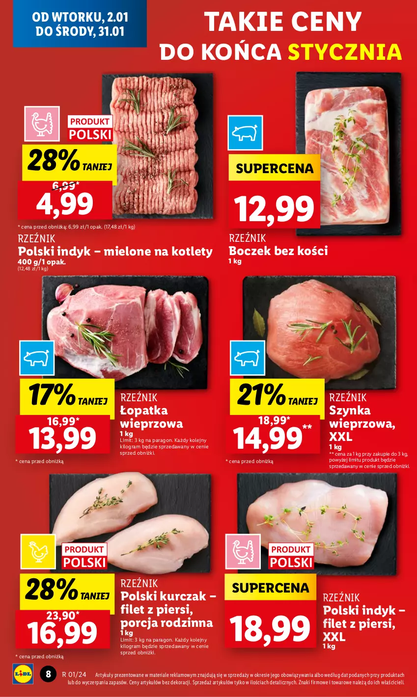 Gazetka promocyjna Lidl - GAZETKA - ważna 02.01 do 03.01.2024 - strona 8 - produkty: Boczek, Boczek bez kości, Gra, Kotlet, Kurczak, Olej, Por, Szynka, Szynka wieprzowa