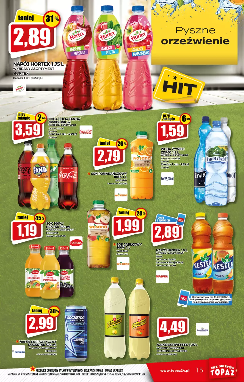 Gazetka promocyjna Topaz - Gazetka - ważna 14.10 do 20.10.2021 - strona 15 - produkty: Hortex, Napój, Nektar, Pepsi, Sok, Top